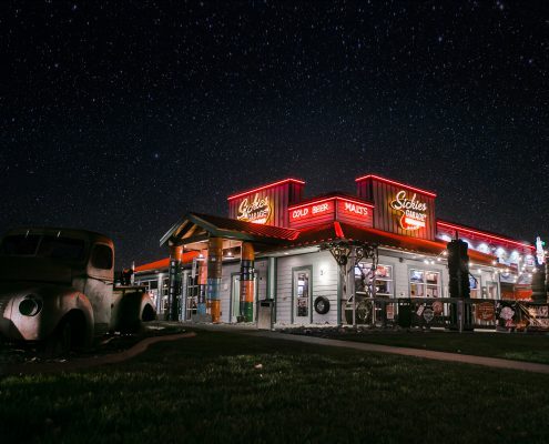 Sickies Garage Burgers & Brews Restaurant - Fargo at Night