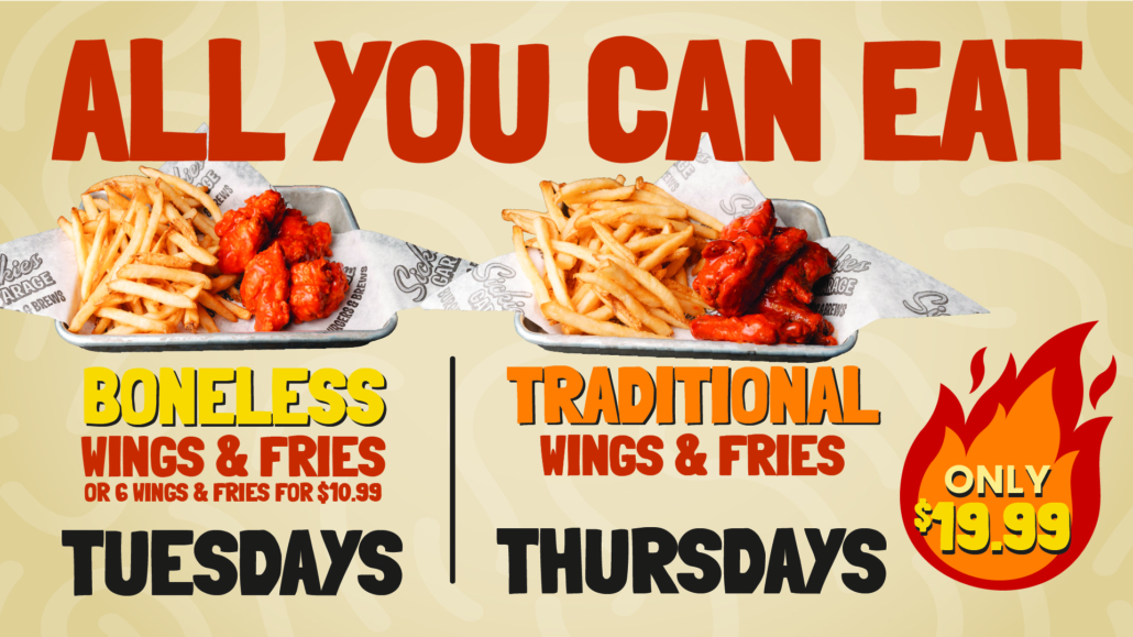 Spicy wings served with fries