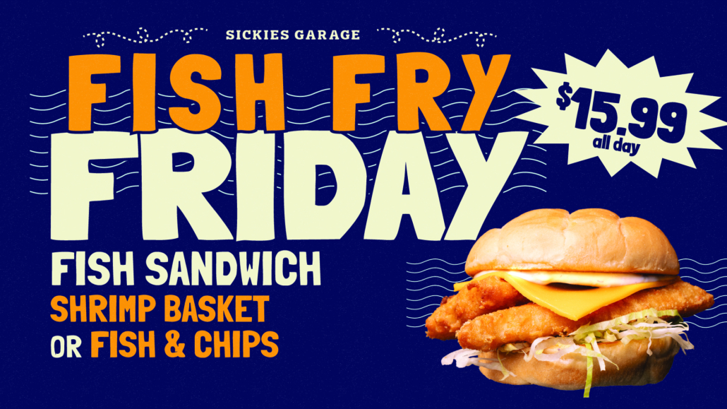 Crispy battered fish sandwich with American cheese, lettuce and creamy tartar sauce.